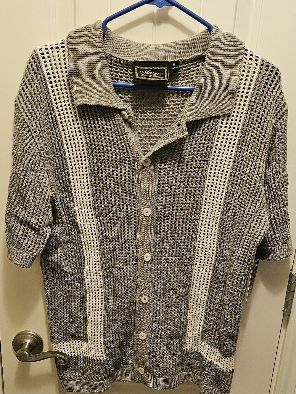 Men's Grey/White Massive Luxury Edition Crochet Sweater. Medium